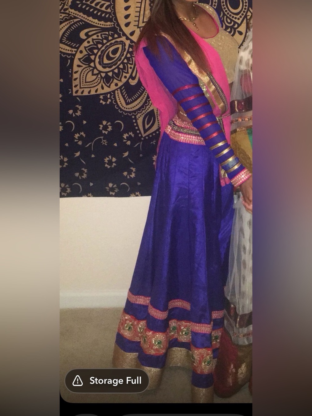 Traditional Long-Sleeve Anarkali Dress in Purple and Pink